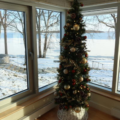 Open house, Town Hall inauguration December 7th, 2024, view from the gallery in the back towards the water